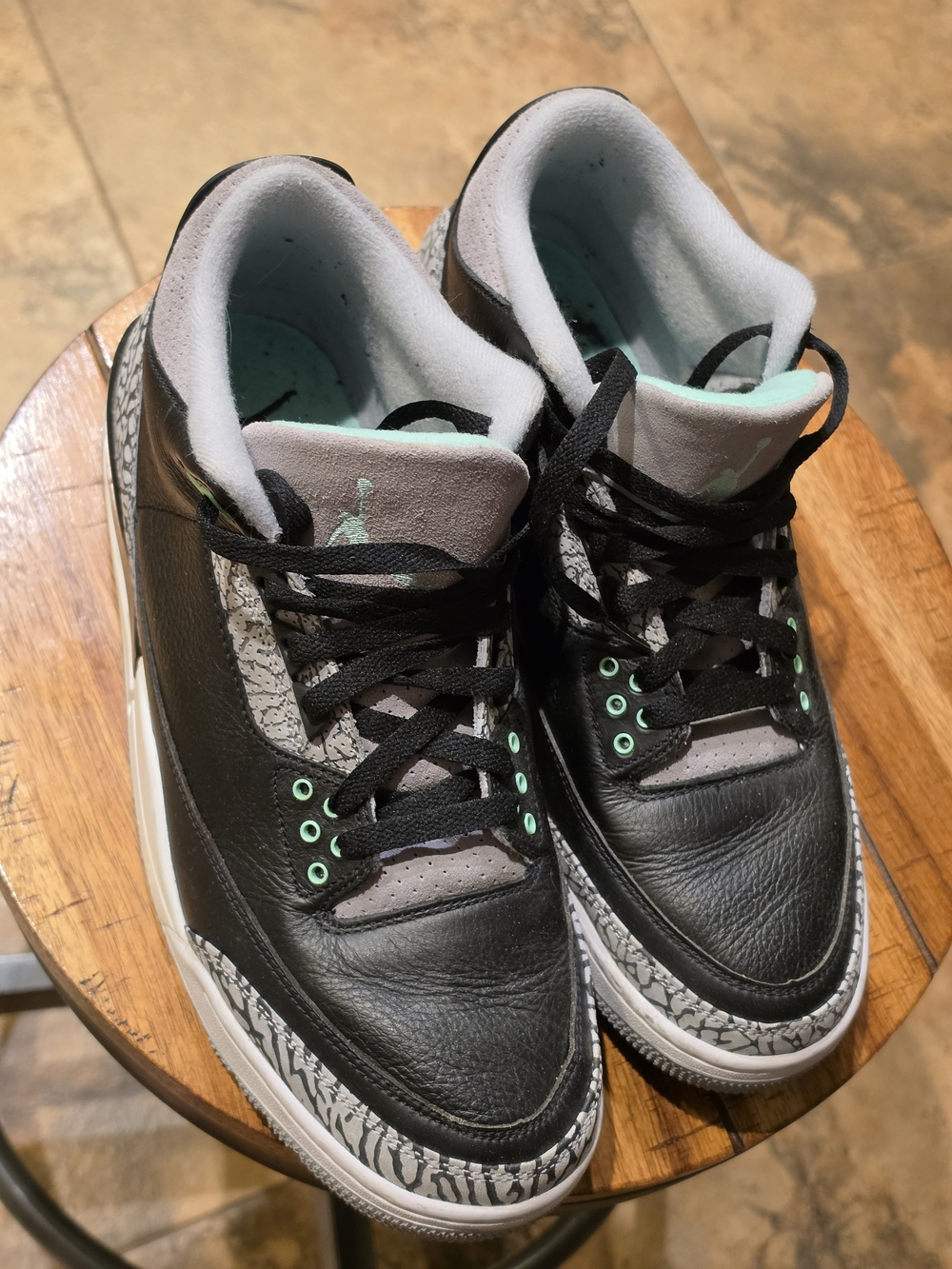 Air Jordan 3 Retro "Green Glow" Sneakers Black with Grey and Mint Accents